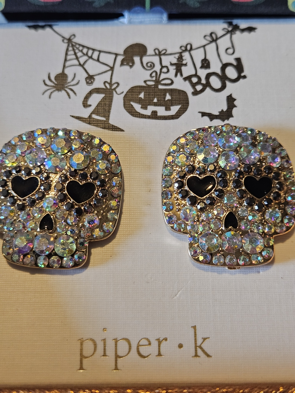 Piper K Sparkling Skull Stud Earrings - Iridescent